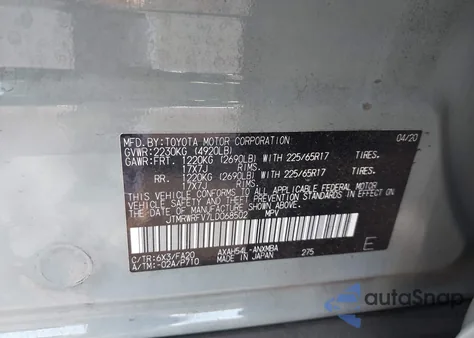 2020 Toyota Rav4 Hybrid Xle z USA, uszkodzony, nr VIN JTMRWRFV7LD068502